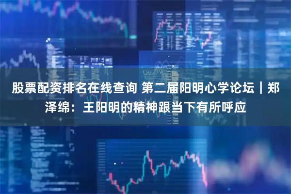 股票配资排名在线查询 第二届阳明心学论坛｜郑泽绵：王阳明的精神跟当下有所呼应